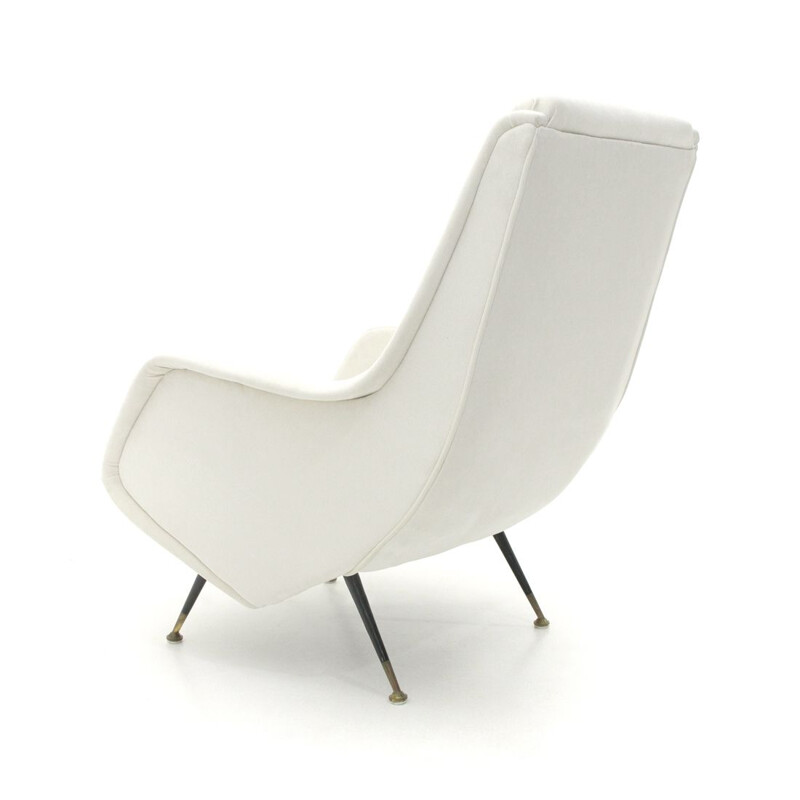 Vintage italian armchair in white velvet and wood 1950