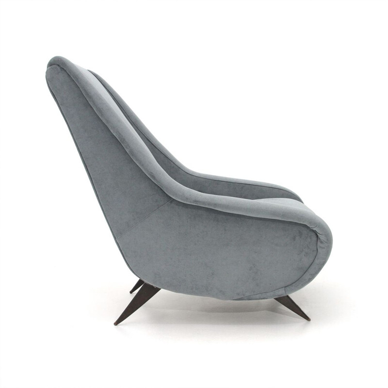 Vintage italian armchair in grey velvet and wood 1950