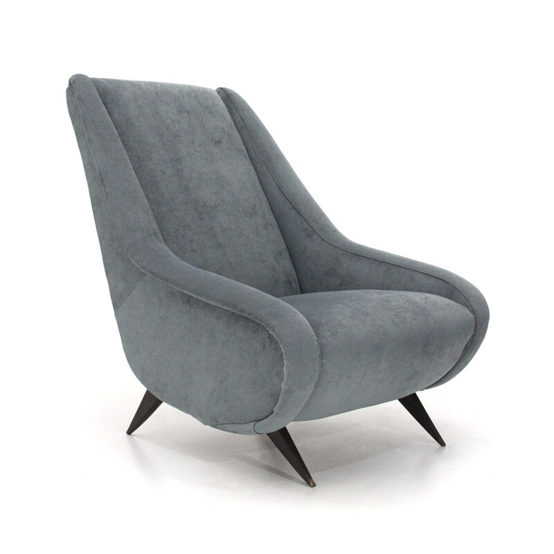 Vintage italian armchair in grey velvet and wood 1950