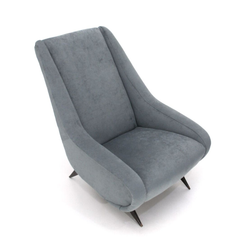 Vintage italian armchair in grey velvet and wood 1950