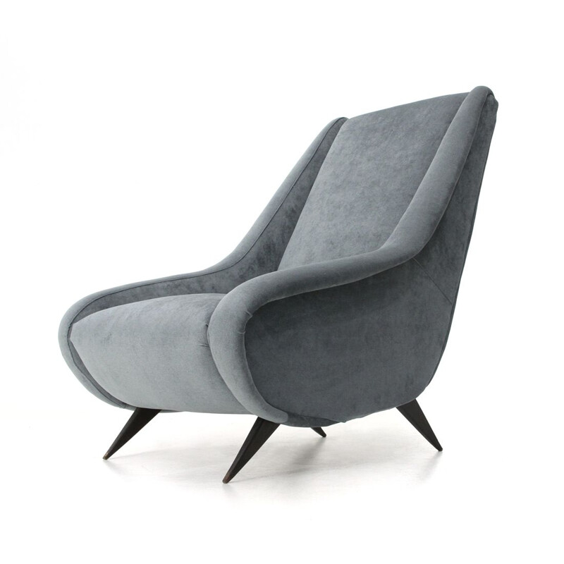 Vintage italian armchair in grey velvet and wood 1950