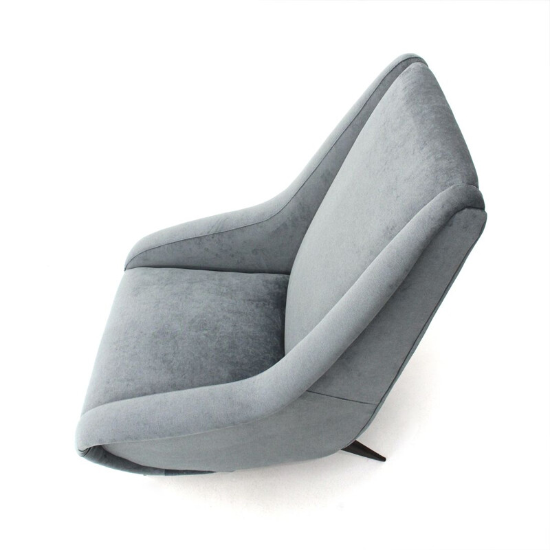 Vintage italian armchair in grey velvet and wood 1950
