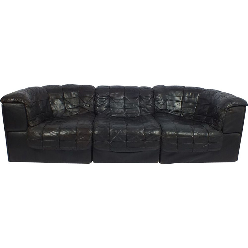 Vintage DS11 De Sede black leather 3 seaters sofa 1970s