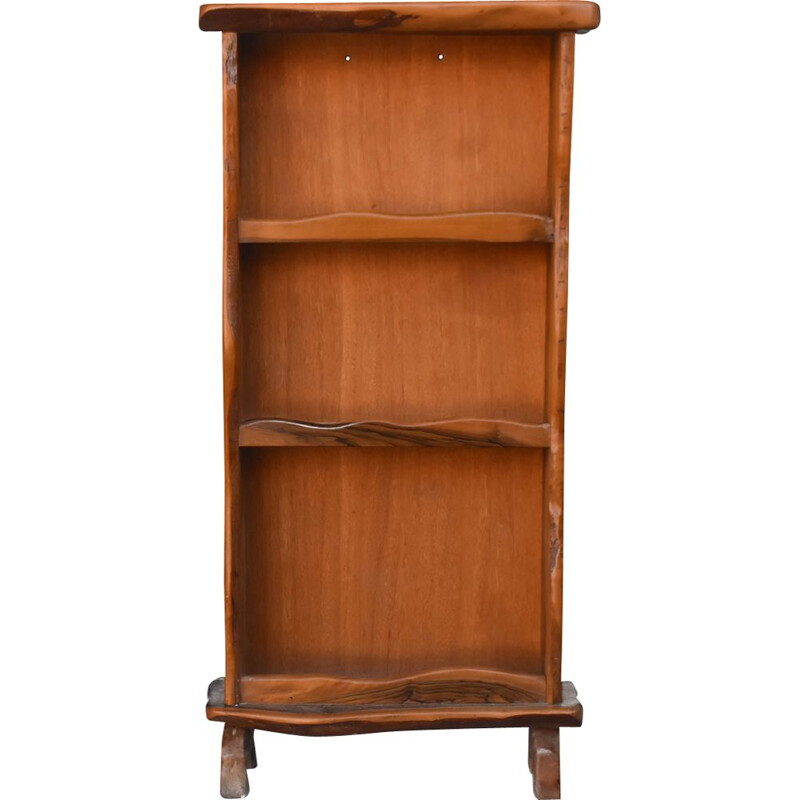 Vintage Brutalist olive wood bookcase, 1960-1970