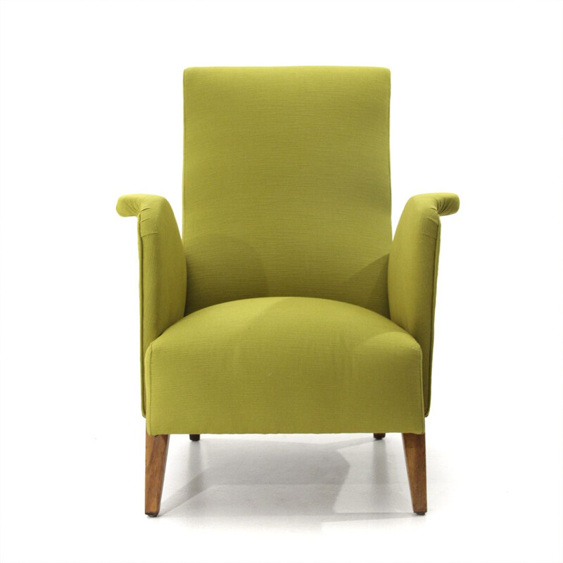 Vintage italian armchair in green fabric and wood 1940