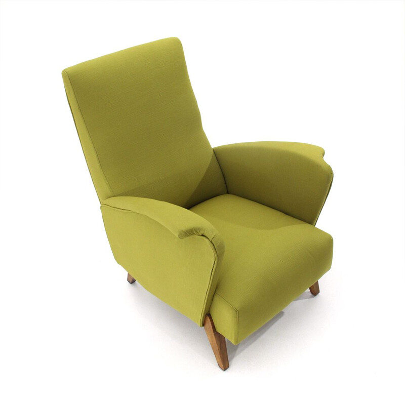 Fauteuil vintage italien en tissu vert et bois 1940