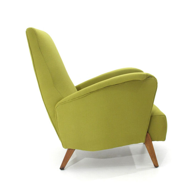 Vintage italian armchair in green fabric and wood 1940