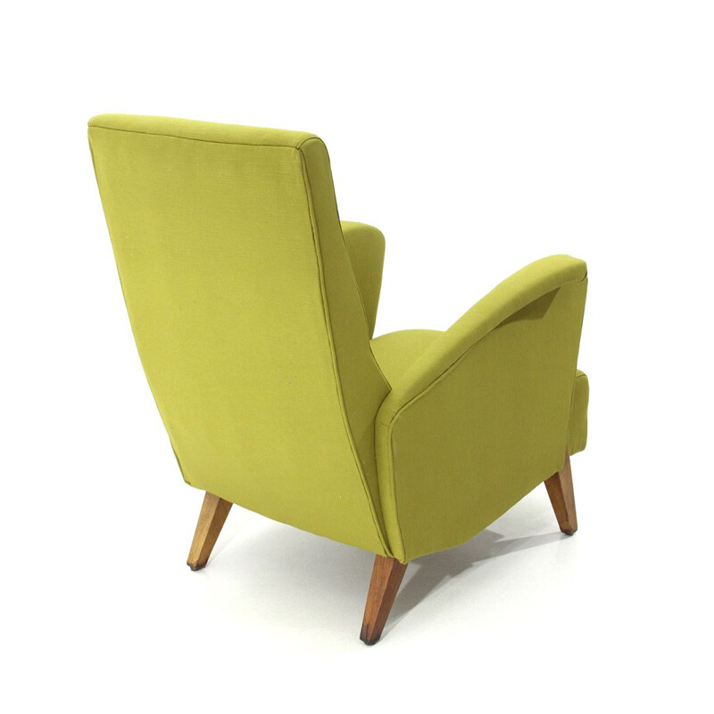 Vintage italian armchair in green fabric and wood 1940