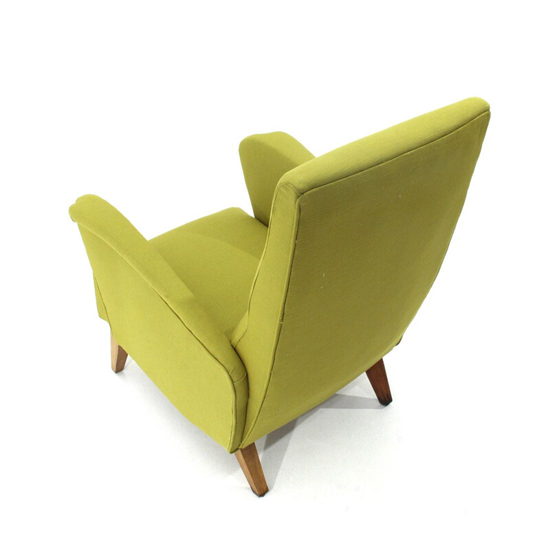 Vintage italian armchair in green fabric and wood 1940