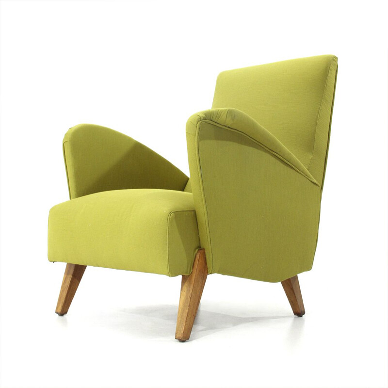 Vintage italian armchair in green fabric and wood 1940