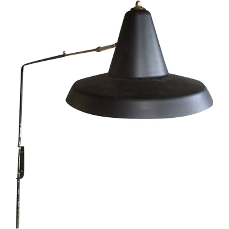 Lampada da parete vintage in metallo nero 1950