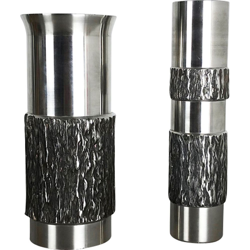 Pair of vintage brutalist steel vases, Germany 1970