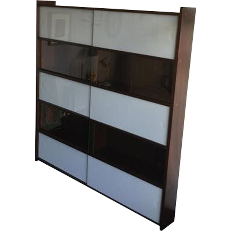 Vintage showcase library for Oscar in glass and dark teak 1950