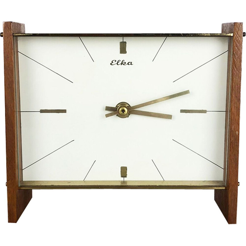 Horloge vintage allemande par Elka en bois de teck et laiton 1960