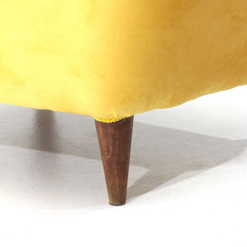 Vintage italian armchair in yellow velvet and wood 1950