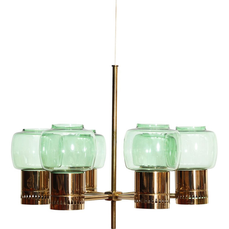 Vintage 6 armed brass pendant lamp by Hans-Agne Jakobsson 1950