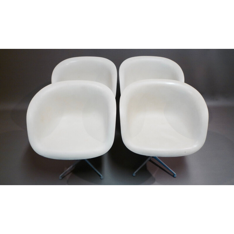 Suite de 4 fauteuils vintage blancs La Fonde pour Herman Miller en aluminium 1960