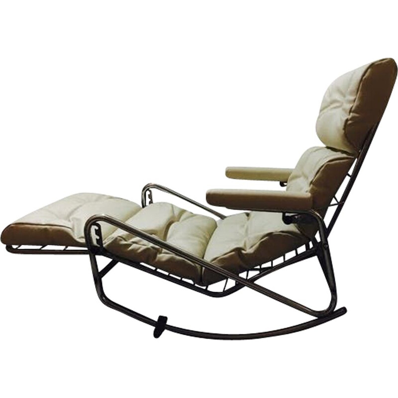 Chaise longue e poggiapiedi in pelle bianca vintage 1950