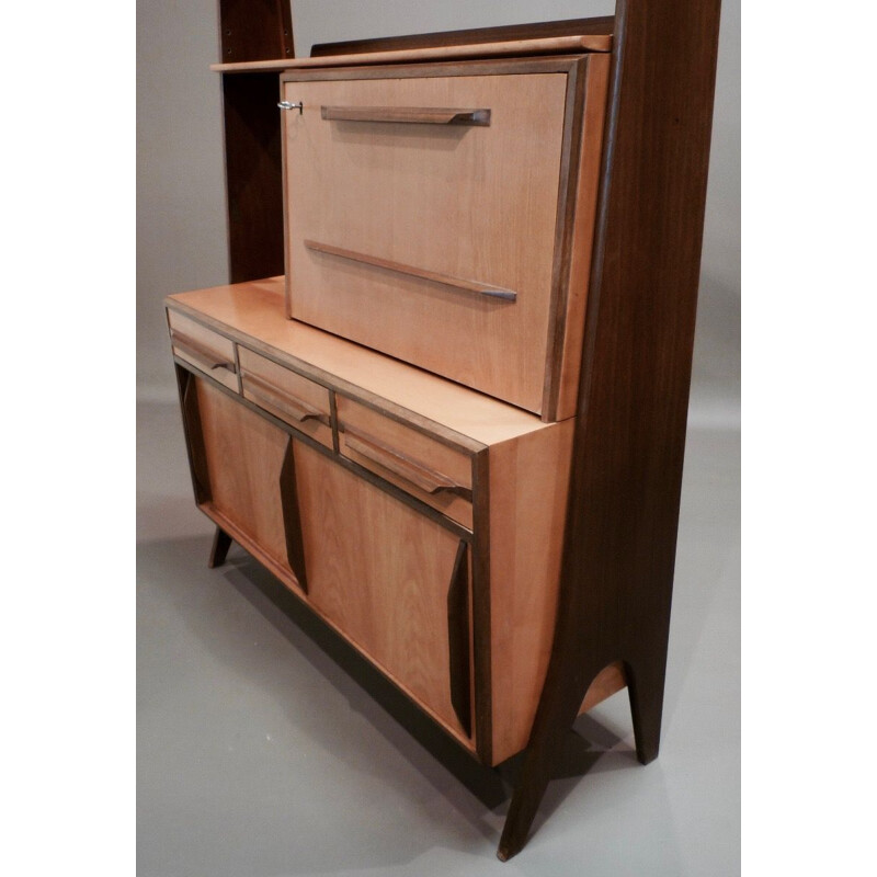 Vintage modular bookcase in birch and walnut 1950