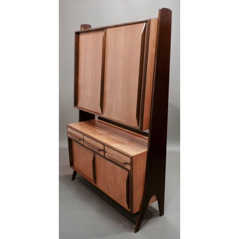 Vintage german highboard in birchwood and walnut 1950