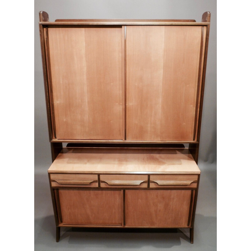 Vintage german highboard in birchwood and walnut 1950