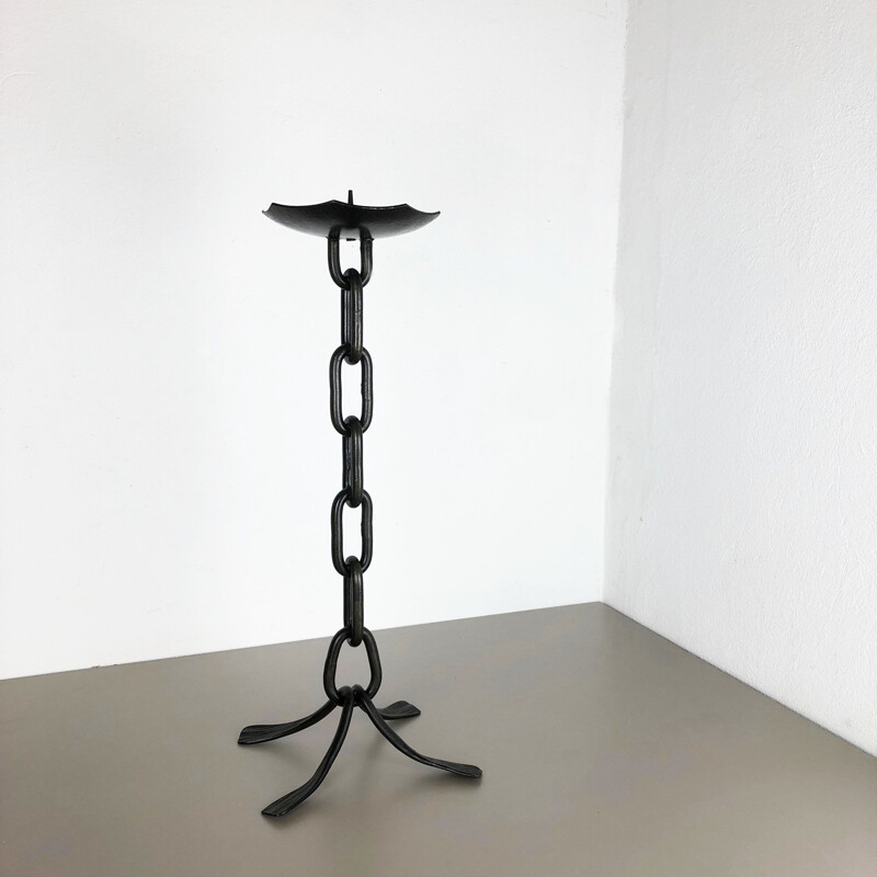 Vintage Brutalist metal candelabro, Áustria 1960