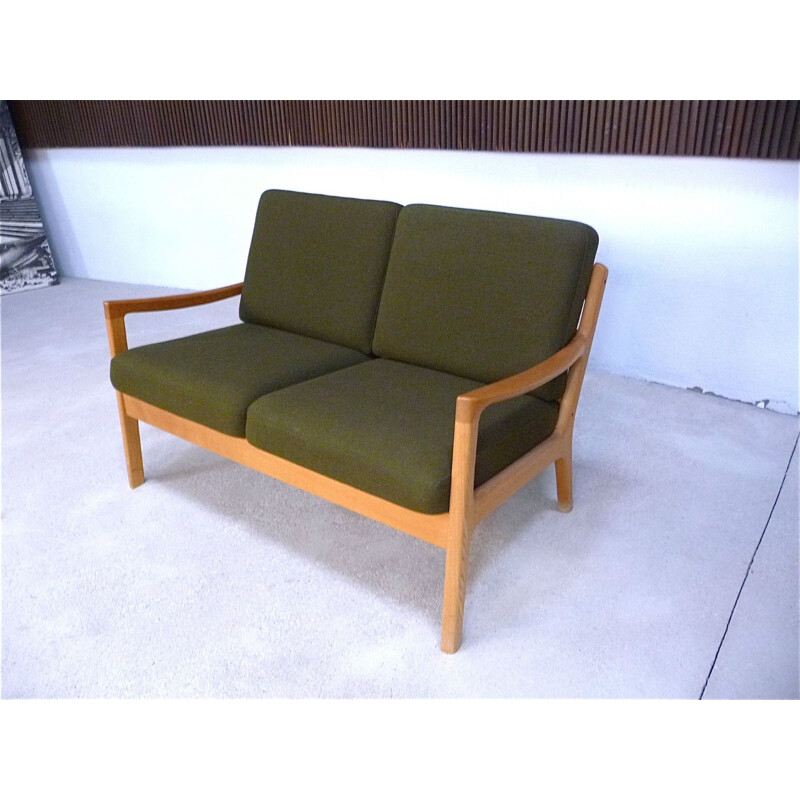 Canapé vintage Senator pour Cado en laine verte et bois de chêne 1960