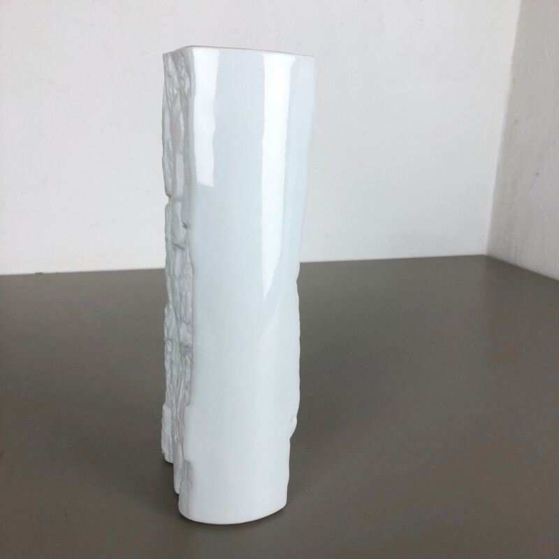 Vase op art vintage en porcelaine blanche pour Bareuther, Allemagne 1970