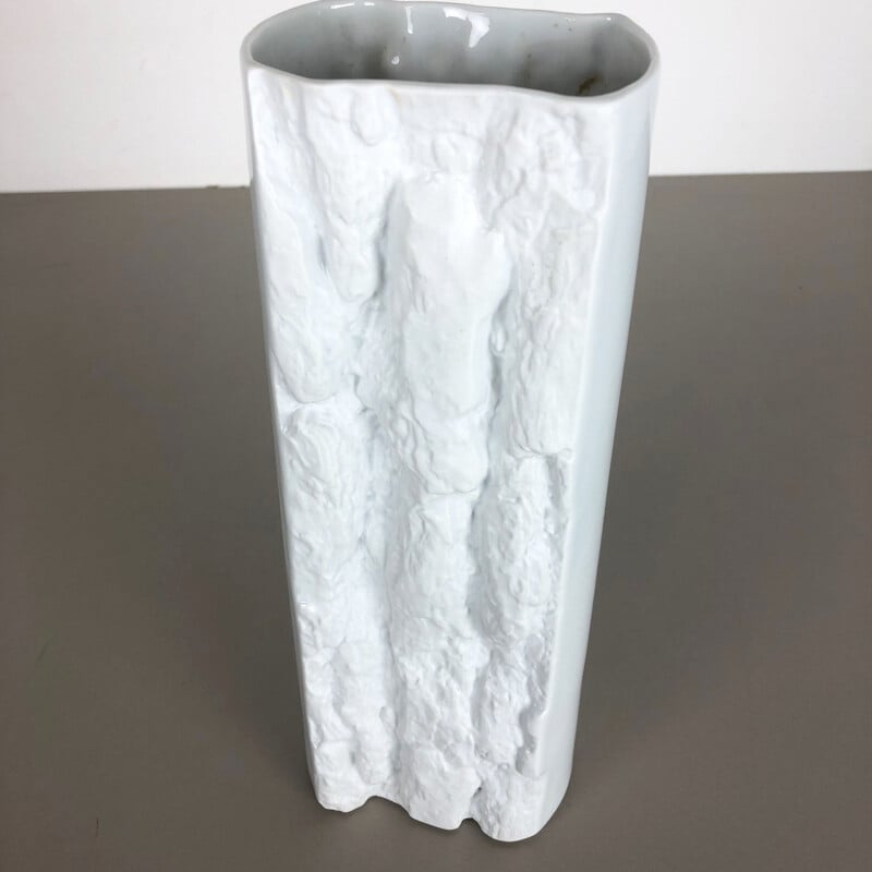 Vintage Op Art Vase aus weißem Porzellan für Bareuther, Deutschland 1970