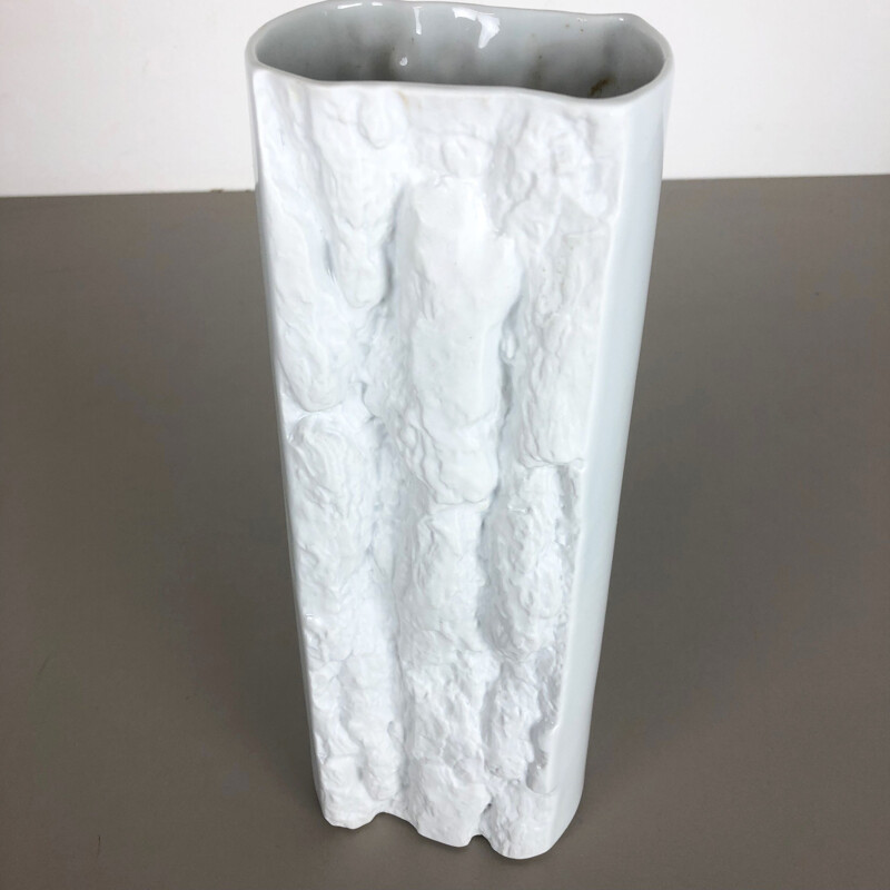 Vintage op art white porcelain vase for Bareuther, Germany 1970