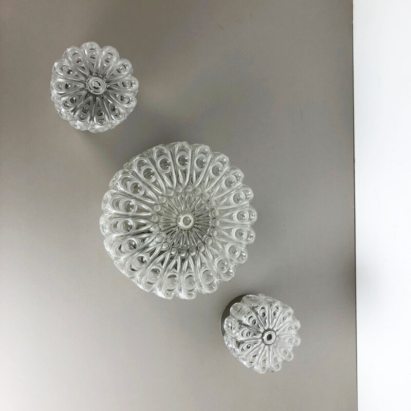 Suite de 3 appliques vintage moderniste verre floral par Hillebrand