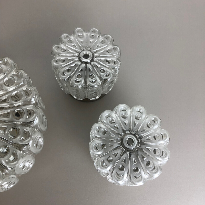 Set of 3 vintage modernist floral glass wall light by Hillebrand