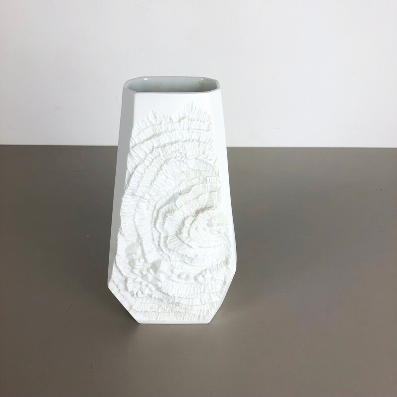 Vase vintage OP art biscuit porcelaine allemand par AK Kaiser