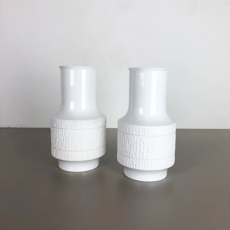 Set of 2 vintage Porcelain Op Art vase by Richard Scharrer for Thomas