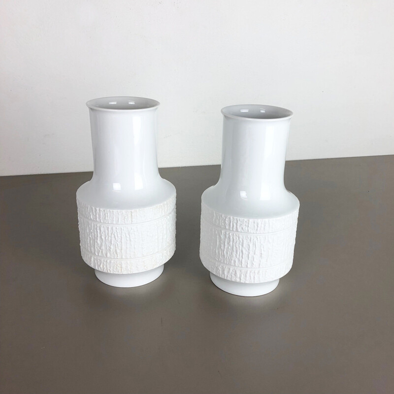 Set of 2 vintage Porcelain Op Art vase by Richard Scharrer for Thomas