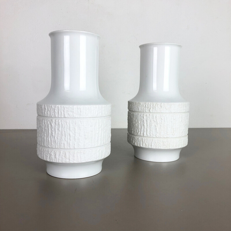 Suite de 2 vasos de porcelana vintage op art de Richard Scharrer para Thomas