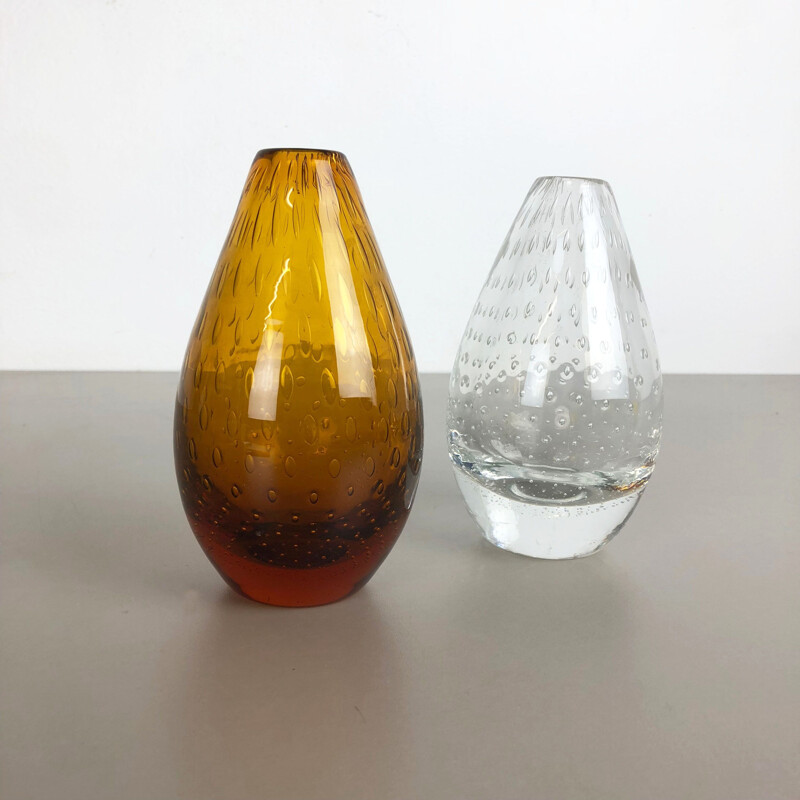 Suite di 2 vasi vintage in vetro a bolle di Hirschberg
