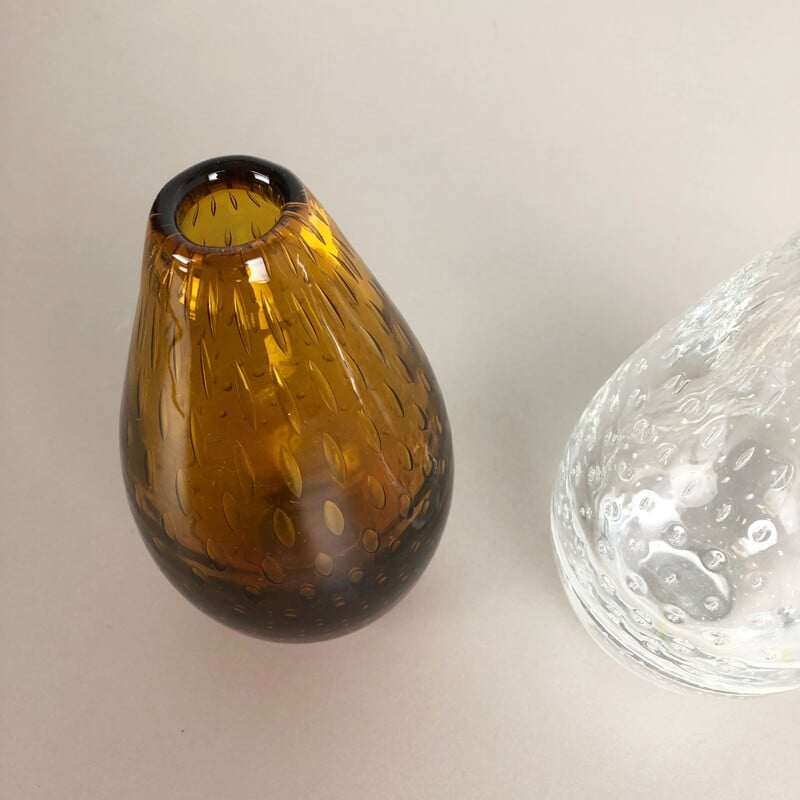 Conjunto de 2 jarrones vintage de vidrio burbuja de Hirschberg