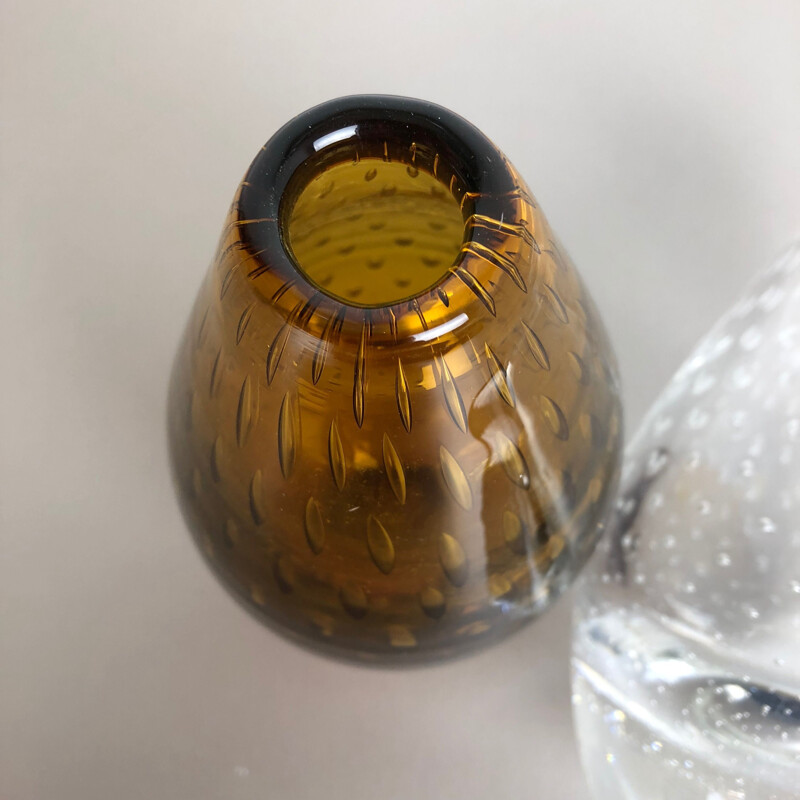 Conjunto de 2 jarrones vintage de vidrio burbuja de Hirschberg