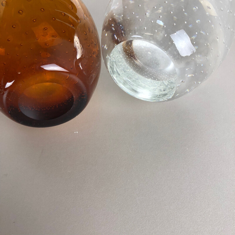 Suite de 2 vase vintage en verre bulle par Hirschberg