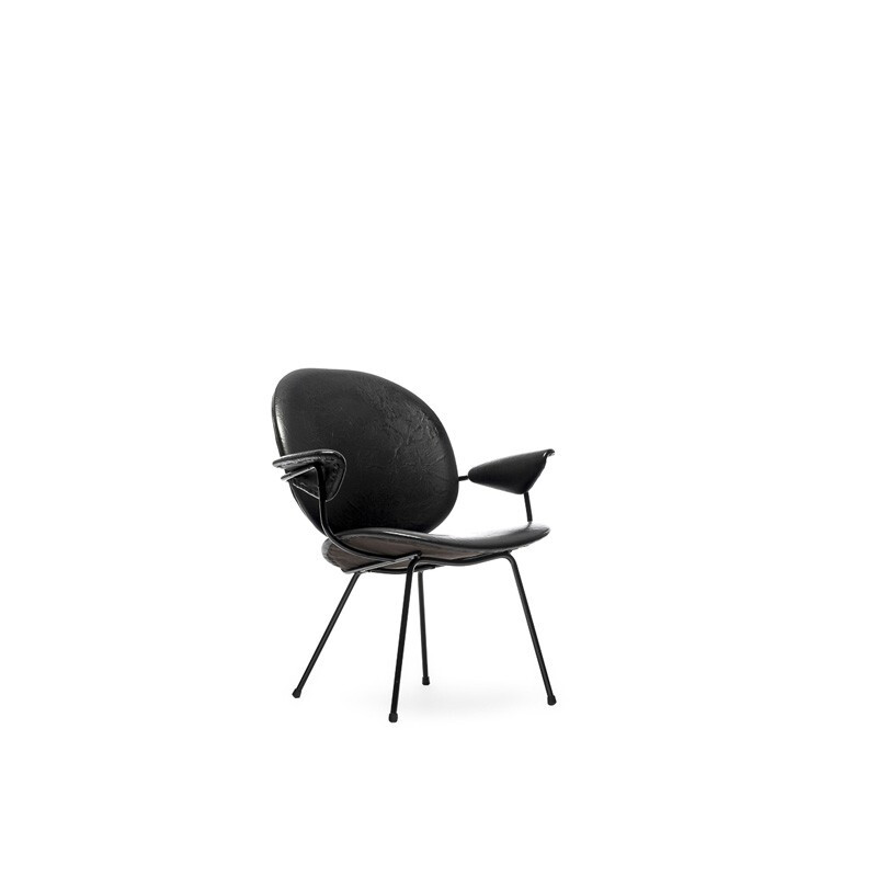 Black Kembo 302 chair in metal and leatherette, WH GISPEN - 1950s