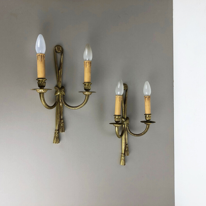Set of 2 vintage cast bronze empire wall lamp by Peris Andreu