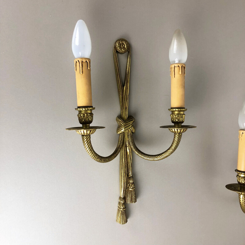 Set of 2 vintage cast bronze empire wall lamp by Peris Andreu