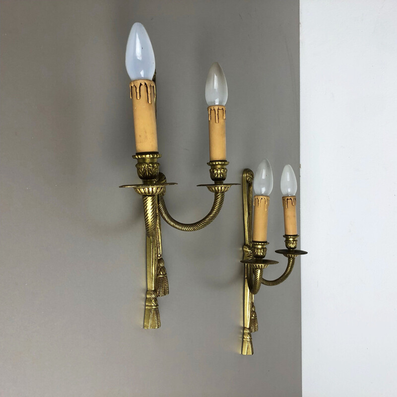 Set of 2 vintage cast bronze empire wall lamp by Peris Andreu