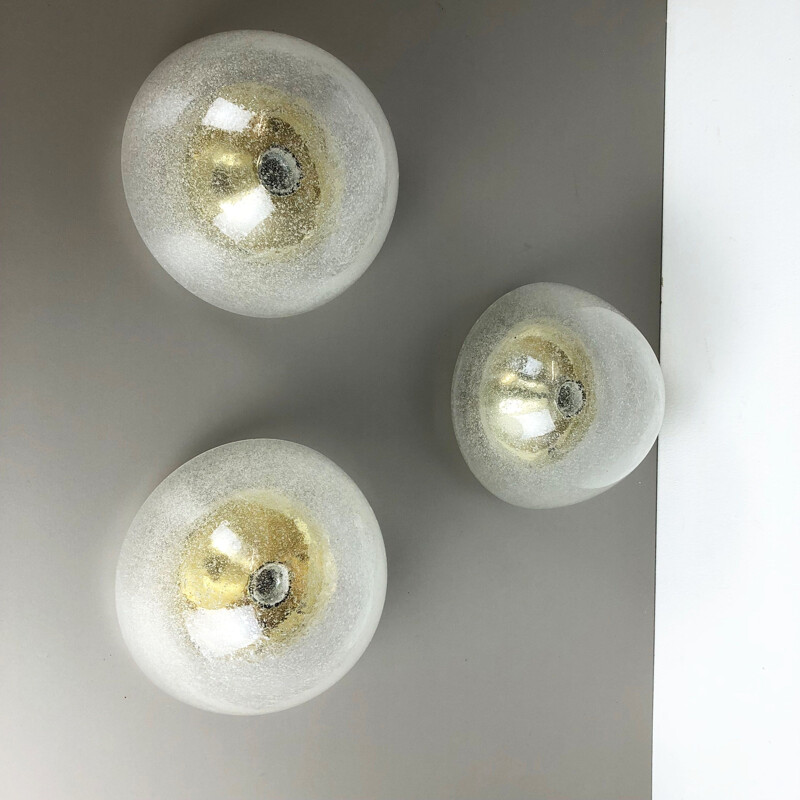 Set of 3 vintage cone Ice Glass wall lamp by Hoffmeister Leuchten