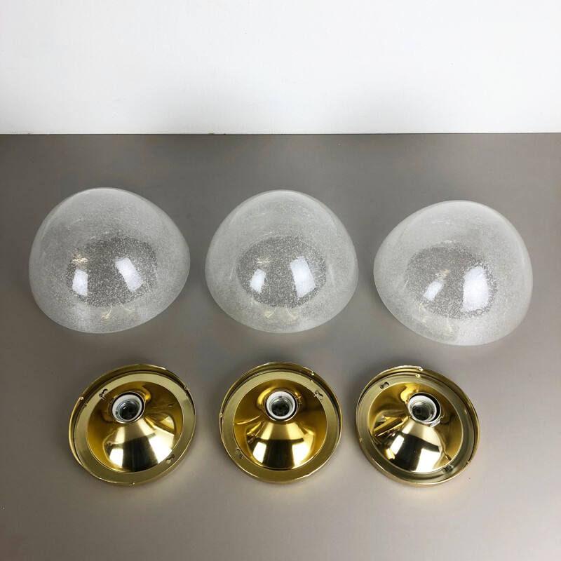 Set of 3 vintage cone Ice Glass wall lamp by Hoffmeister Leuchten