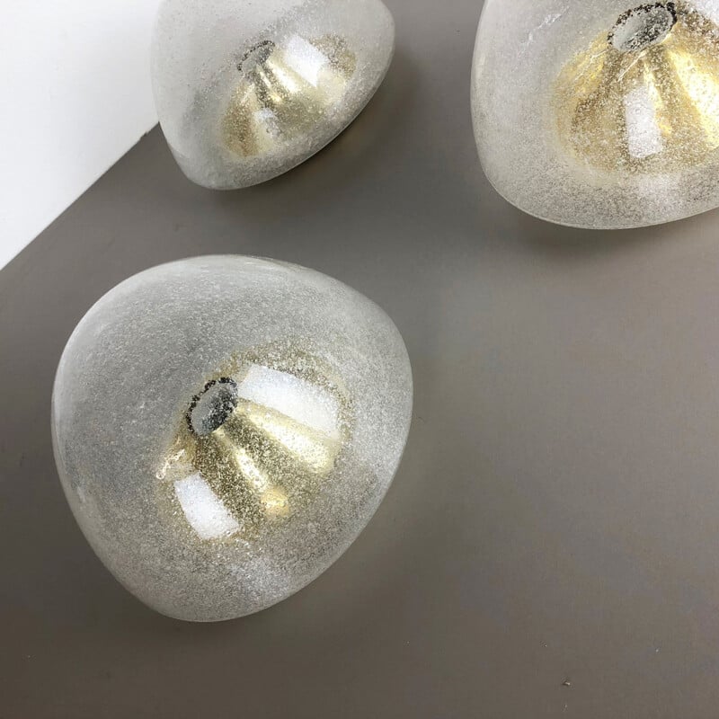 Set of 3 vintage cone Ice Glass wall lamp by Hoffmeister Leuchten