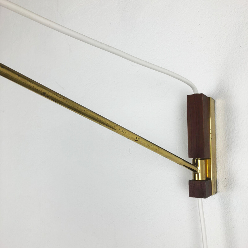 Vintage Danish brass and teak wall lamp