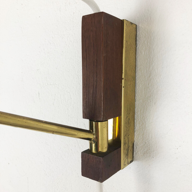 Vintage Danish brass and teak wall lamp