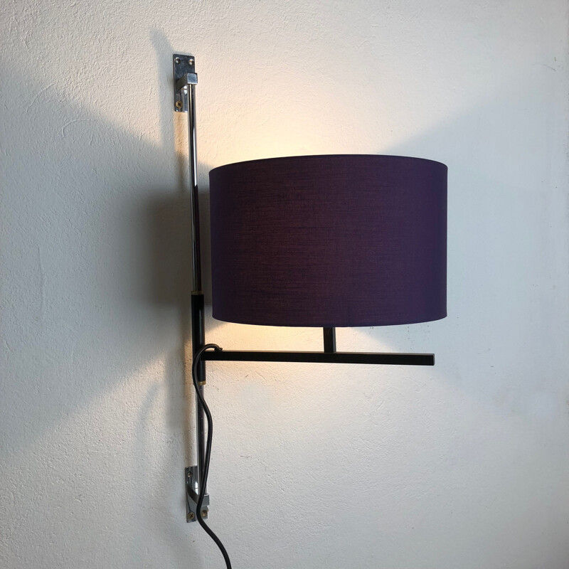 Lampada da parete regolabile minimalista d'epoca in metallo, Germania 1960